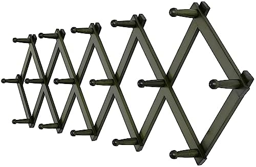 SKOLOO Accordion Wall Hanger with 16 Hooks, Modern Expandable Coat Rack Hat Rack for Wall, Solid Wooden, Dark Walnut Color by SKOLOO