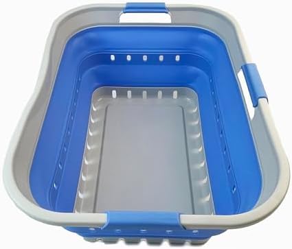 SAMMART 42L (11 gallon) Collapsible Plastic Laundry Basket - Foldable Pop Up Storage Container/Organizer - Space Saving Hamper/Basket (1, Grey/Little Boy Blue) by SAMMART