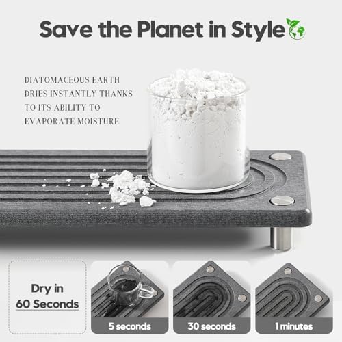 Razborci Water Absorbing Stone Sink Caddy Kitchen Sink Organizer Tray, Diatomite Bathroom Counter Tray, Faucet Drying Mat Coaster Soap Dish Rack Riser Dispenser Sponge Holder, Charcoal 10" x 4" - Image 4