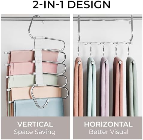 MORALVE Pants Hangers Space Saving - 4 Pack - Non-Slip Multi-Layer Space Saving Hangers - Multifunctional Clothing Rack for Closet Storage - Ideal for Jeans, Trousers, Skirts, Scarves & Slacks (White) - Image 3