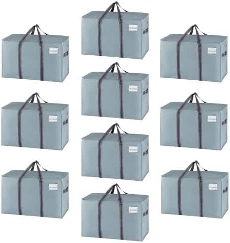 VENO 10 Pack Heavy Duty Moving Bags, Extra Large Storage Bags with Reinforced Handles & Strong Zippers, Foldable & Reusable Moving Box Alternative for Clothes & Dorm Storage by Veno