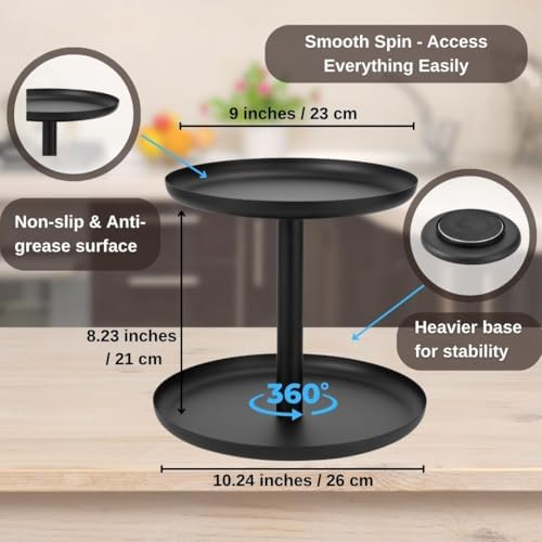 IBERG 2 Tier Lazy Susan Organizer, Rotating Spice Rack (Black) - Image 2
