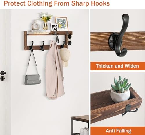dreampossible Coat Rack Wall Mount with Shelf, Coat Hanger Wall Mount with Key Hooks and Mail Holder, Wood Entryway Floating Shelf with Hooks and Storage, Hat Rack for Wall Key Holder Mail Organizer - Image 2