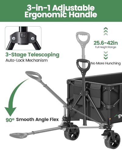 GVDV CW35 Plus Wagon Carts Foldable with Tailgate, 42 in Extended Handle - Image 6
