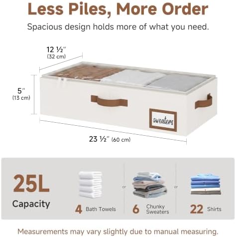 StorageWorks 5 Inch Low Profile Under Bed Storage Containers with Clear Lid | Reinforced Structure, Resists Sagging, Handles & Label Holder, Foldable Stackable Closet Storage for Clothes, Blankets, Toys - Image 2