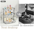 Bathroom Organizer Countertop Perfume Organizer Makeup Organizer Cosmetics Storage Display Rack Vanity Tray Dresser Stainless Steel Gold Shelf White Marble Ceramic Tray - Image 5