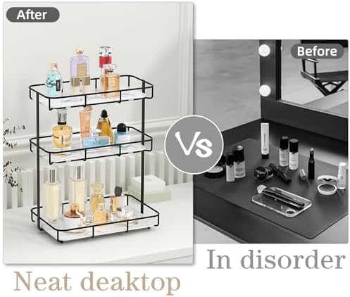 Bathroom Organizer Countertop Perfume Organizer Makeup Organizer Cosmetics Storage Display Rack Vanity Tray Dresser Stainless Steel Gold Shelf White Marble Ceramic Tray - Image 5
