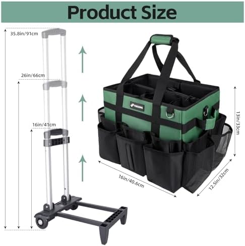 Large Rolling Cleaning Caddy Bag with Wheels, Cleaning Bag with Detachable Trolley, Cleaning Bags on Wheels for Housekeepers, Cleaning Cart Supplies Organizer for Home, Car, Picnic (Green) - Image 4