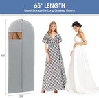 Dress Bags for Gowns, 65'' Long Garment Bags for Hanging Clothes, Dress Garment Bag, Grey Dress Cover with Clear Window for Dresses, Coats, Uniforms - 2 Pack - Image 2
