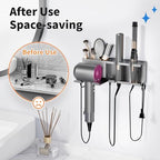 Hair Dryer Holder, Hair Tool Organizer, Blow Dryer Hanger Wall Mount for Dryer Hook, Bathroom Space-Saving Blow Dryer Organizer, Curling Irons Storage Wall Mounted (Gray) - Image 4