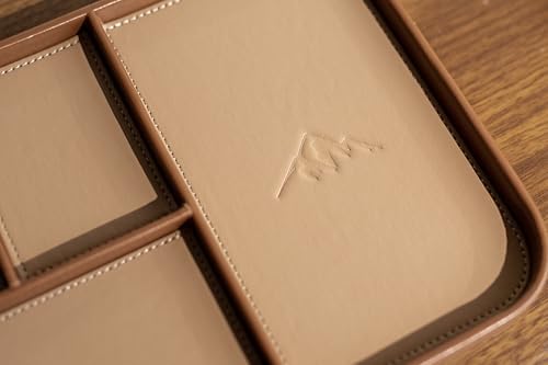 MUUJEE Leather Catchall Multitray (Design 1) - 11.65 x 7.75 x 0.8, Everyday Watch and Wallet Caddy Organizer with 4 Compartments, Accessory Glasses Phone Valet Dump Tray for Bedside Nightstand, Tan - Image 6