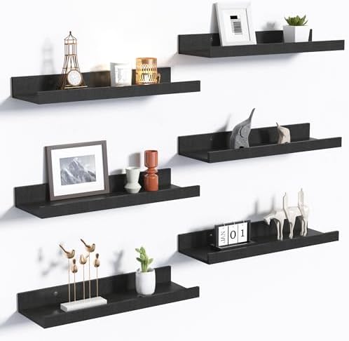 upsimples Floating Shelves for Wall Decor and Storage, Black, 6Pcs 15.7'' by upsimples