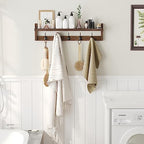 AMBIRD 28.9 Inch Length Shelf with Hooks Entryway Coat Rack Wall Mount Wood Coat Hooks with Shelf Wall-Mounted Coat Hook Rack with 5 Dual Hooks for Bathroom, Living Room, Bedroom (Brown) - Image 4