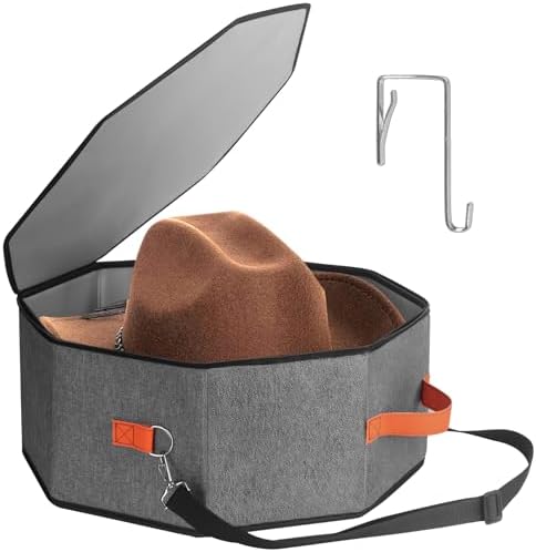 kushon Hat Storage Box for Women & Men, Hardboard Support Cowboy Hat Boxes with 1 Door Hook Hat Organizer for Travel(Grey) by kushon