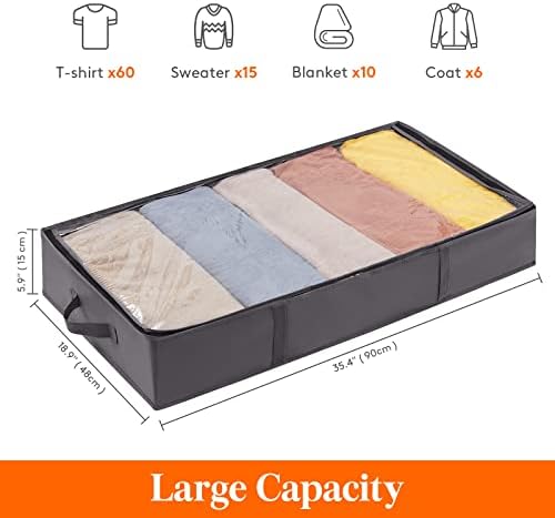 Lifewit Under Bed Storage Bag Organizer with Reinforced Handle Thick Fabric Clear Window Large Capacity Foldable Underbed Storage Container for Clothes Blankets Set of 6 Organization and Storage, Grey - Image 2