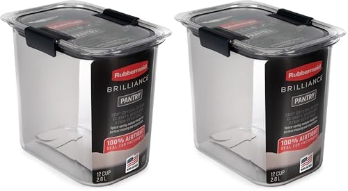 Rubbermaid Brilliance 12-Cup Airtight Food Storage Container,Perfect for Pantry Staples,Clear/Grey,(Pack of 2) by Rubbermaid