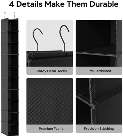 MAX Houser 2 Pack 10 Tier Foldable Hanging Shoe Organizer Black | Foldable Hanging Shoe Storage Shelf with 2 Metal Hooks, Space Saving Storage for Narrow Space - Image 5