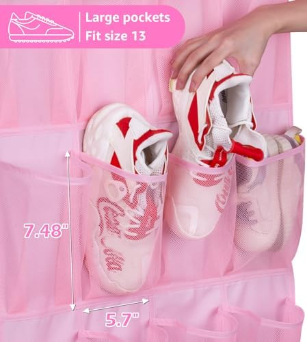 MISSLO Kids Over the Door Shoe Organizer Pink Hanging Shoe Rack Baby Toddler Hanging Shoe Organizer Cute Shoe Holder Girl Room Decor 28 Pockets - Image 3
