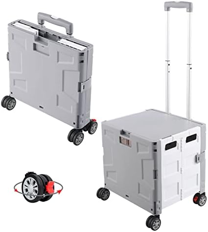 FELICON Folding Utility Cart Rolling Crate Handcart Basket Tote-Gray+White by FELICON