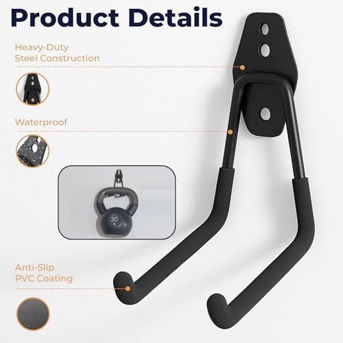 Moneek's Hardware 16 Pack Garage Storage Hook Anti-Slip Coating Heavy Duty Wall Mount Hooks for Hanging Bikes, Ladder, Garden Power Tools - Image 3