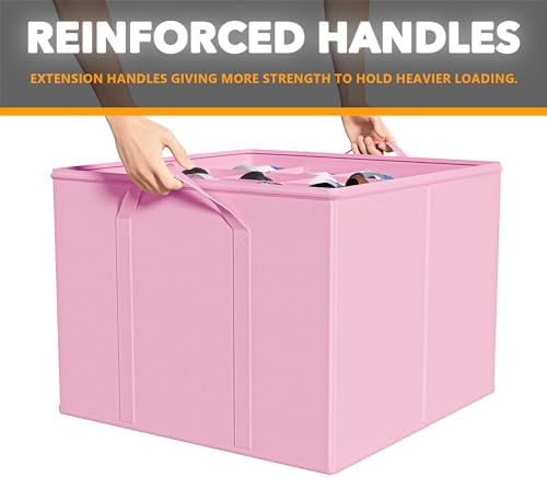 SpaceAid Shoe Organizer for Closet, 2 Pack Foldable Shoe Storage Containers Baskets Boxes Bins w/Adjustable Dividers, Fits 16-32 Pairs, Pink - Image 5
