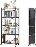 BRIAN & DANY 5-Tier Foldable Storage Shelves with Wheels, Folding Metal Rack Shelving Unit, Heavy Duty No Assembly Organizer Shelf for Garage, Kitchen, Basement, Pantry, Black by BRIANDANY
