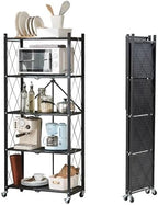BRIAN & DANY 5-Tier Foldable Storage Shelves with Wheels, Folding Metal Rack Shelving Unit, Heavy Duty No Assembly Organizer Shelf for Garage, Kitchen, Basement, Pantry, Black by BRIANDANY