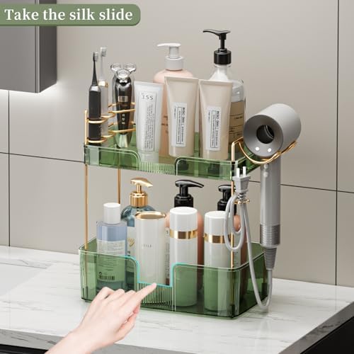 YCIA&DONE Luxury Bathroom Counter Organizer, Large Makeup Organizer Countertop, Shelf Organizer, Vanity Tray, Easily Assemble for Bathroom Organizers and Storage, Undersink, Cabinet, 2 Tiers Green - Image 5