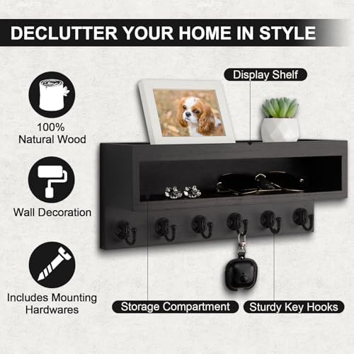Key and Mail Holder Wall Mount with Long Storage Box and 6 Hooks - Image 2