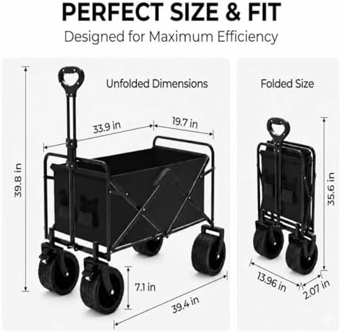 250LB Collapsible Wagon Cart, Foldable Garden Cart, Black - Image 2