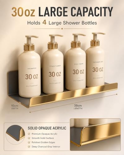 Gold Acrylic Bathroom Shelf Wall Mounted Floating Organizer with Front Lip - Image 6