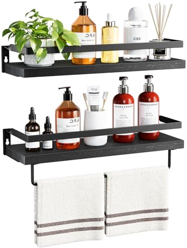 Amada Bathroom Shelves with Towel Bar, Set of 2, Black by AMADAHOMEFURNISHING