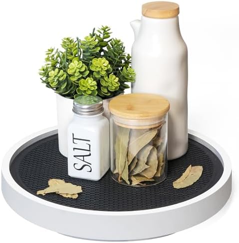 EOSAHR Non-Skid Lazy Susan Turntable, Wooden Rotating Tray for Table, White by EOSAHR