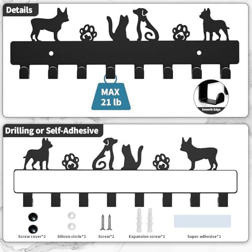 GTK Key Hooks with 8 Hooks Wall Mounted, Key Holder for Wall Decor, Dog Key Holder for Entryway, Self Adhesive Cat Key Rack for Living Room - Image 3