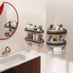 CICUFY Shower Caddy Suction Cup, 2 Pack No Drilling Corner Shower Shelves, Rust Proof Bathroom Storage Organizer, Shower Corner Caddy with Removable Hooks and Towel Bar, Square, Grey - Image 3
