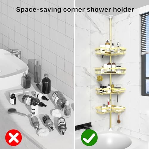 KEGII Corner Shower Caddy Tension Pole, Bathroom Storage Rack, Gold - Image 6