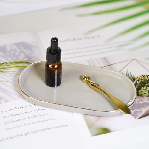 Ceramic Jewelry Dish, Perfume Vanity Tray, 7x4 Decorative Catch All Bowl for Trinket Key Ring, Small Bathroom Counter Tray, Soap Tray for Kitchen Sink (Grey) - Image 4