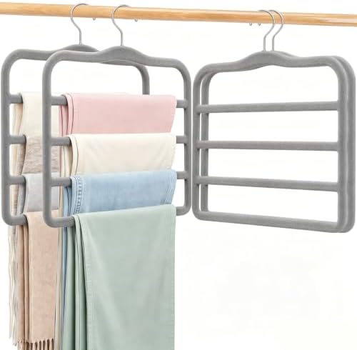 Velvet Pants Hangers Space Saving, 4 Pack Non Slip Closet Organizer | Reinforced Plastic Hangers For Jeans, Leggings And Scarves, Perfect For Apartments, Dorm Rooms, Small Closets And RV Storage by FATHITA