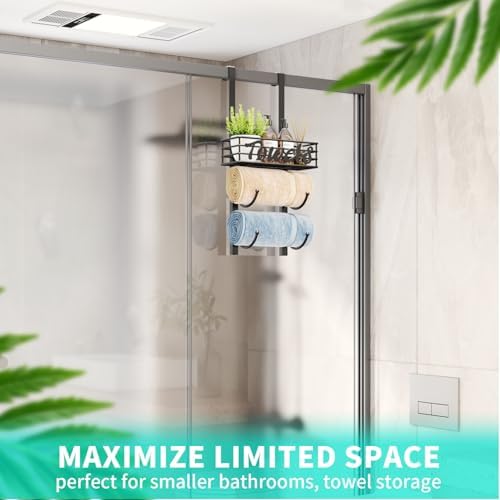 HapiRm Towel Racks for Bathroom Storage - 3 Tier Over The Door & Wall Mount Rolled Towel Storage Organizer Holder with Metal Shelf Basket for Small Bathroom, Camper, Rv - Black, Patented - Image 6