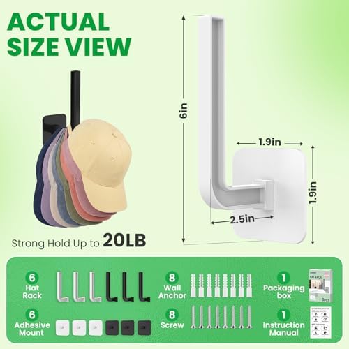 6 Pack Hat Rack Wall Mount, Strong Adhesive Hat Holder on Wall, Cap Holder - Image 4