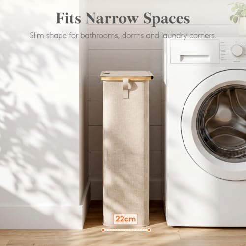 Lifewit 65L Slim Laundry Hamper with Lid and Removable Bag, Beige - Image 2