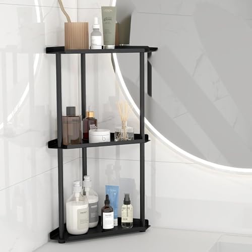 FLE Corner Bathroom Counter Organizer, 3 Tier Corner Shelf Countertop Black by FLE