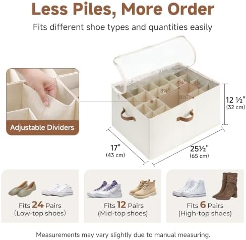 StorageWorks 24-Pair Large Closet Shoe Organizer, Adjustable Divider, Beige - Image 2