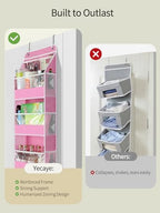 Yecaye 5 Tier Over the Door Organizer, Swing-proof Door Organizer Hanging with Clear PVC Windows, Behind the Door Storage for Bedroom Nursery Closet Laundry Pantry Bathroom, Pink - Image 4