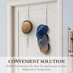 MyGift 2 Pcs Over The Door Hat Organizer, Door Hanger Hat Rack Display Storage, 5 Hooks Heavy Duty, for Coat, Scarf, Purse, White Metal - Image 5