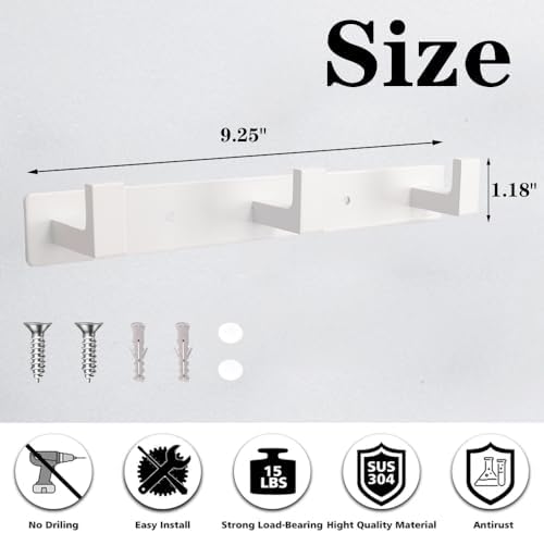 Coat Rack, Heavy Duty Stainless Steel 3 Tri Coat Hook Hanger, Wall Mounted Wall Hooks, Rustic Clothes Hook/Key Hook Rail for Bathroom Kitchen Entryway(2 Pack, 3 Hook White) - Image 2
