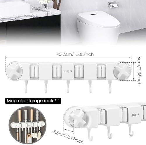 Broom Holder Wall Mount Sturdy Mop and Broom Organizer with 4 Racks and 5 Hooks Vacuum Suction Cup Broom Mop Holder for Home, kitchen, Garden, Tools, Garage - Image 5