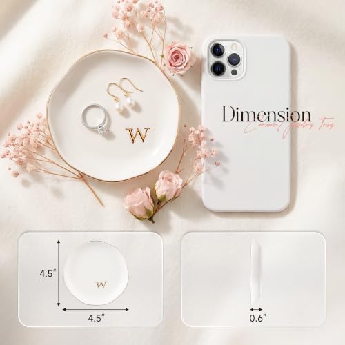 Ceramic Jewelry Tray, White Initial W Personalized Jewelry Dish - Image 2
