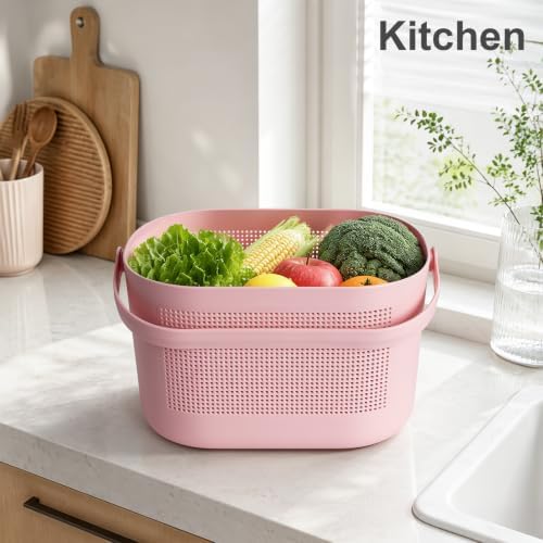Plastic Portable Shower Caddy Basket, Storage Organizer with Handle, Pink - Image 5