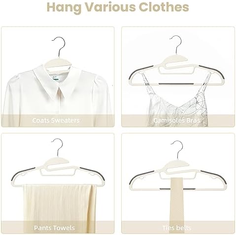 BAGAIL Plastic Hangers 50 Pack with Non-Slip Design,0.2 Inches Thick, 360°Swivel Hook Space Saving Organizer for Bedroom Closet,Shirts,Pants(Beige- S Shaped) - Image 5